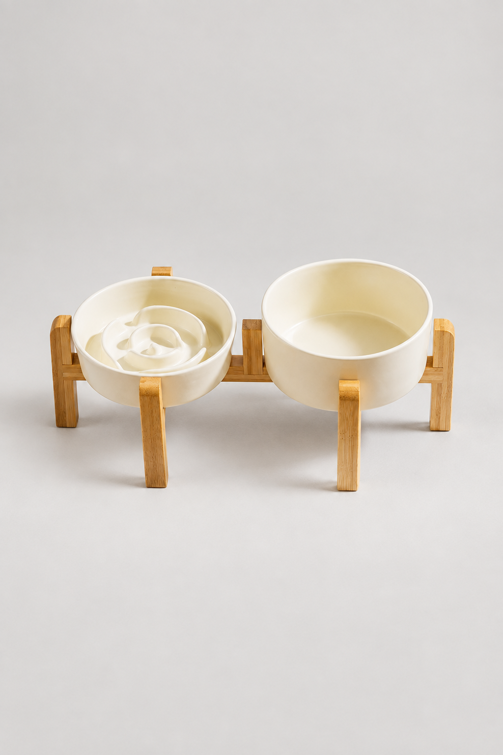 Cream raised double bowl set