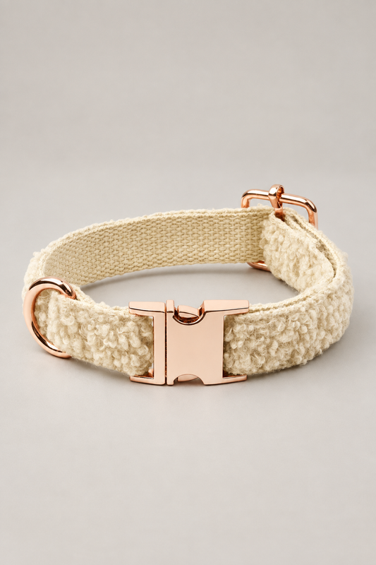 Teddy fleece dog collar in Cream