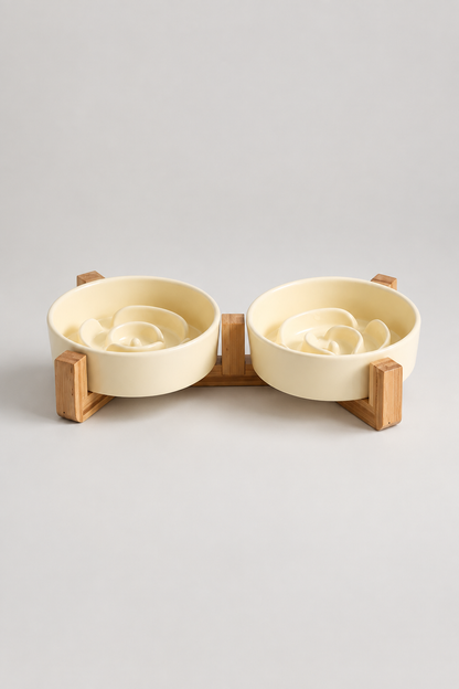 Cream yellow double slow feeder set