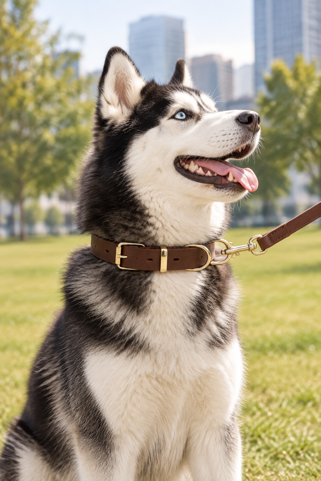 Wide dark brown leather dog collar – view 5
