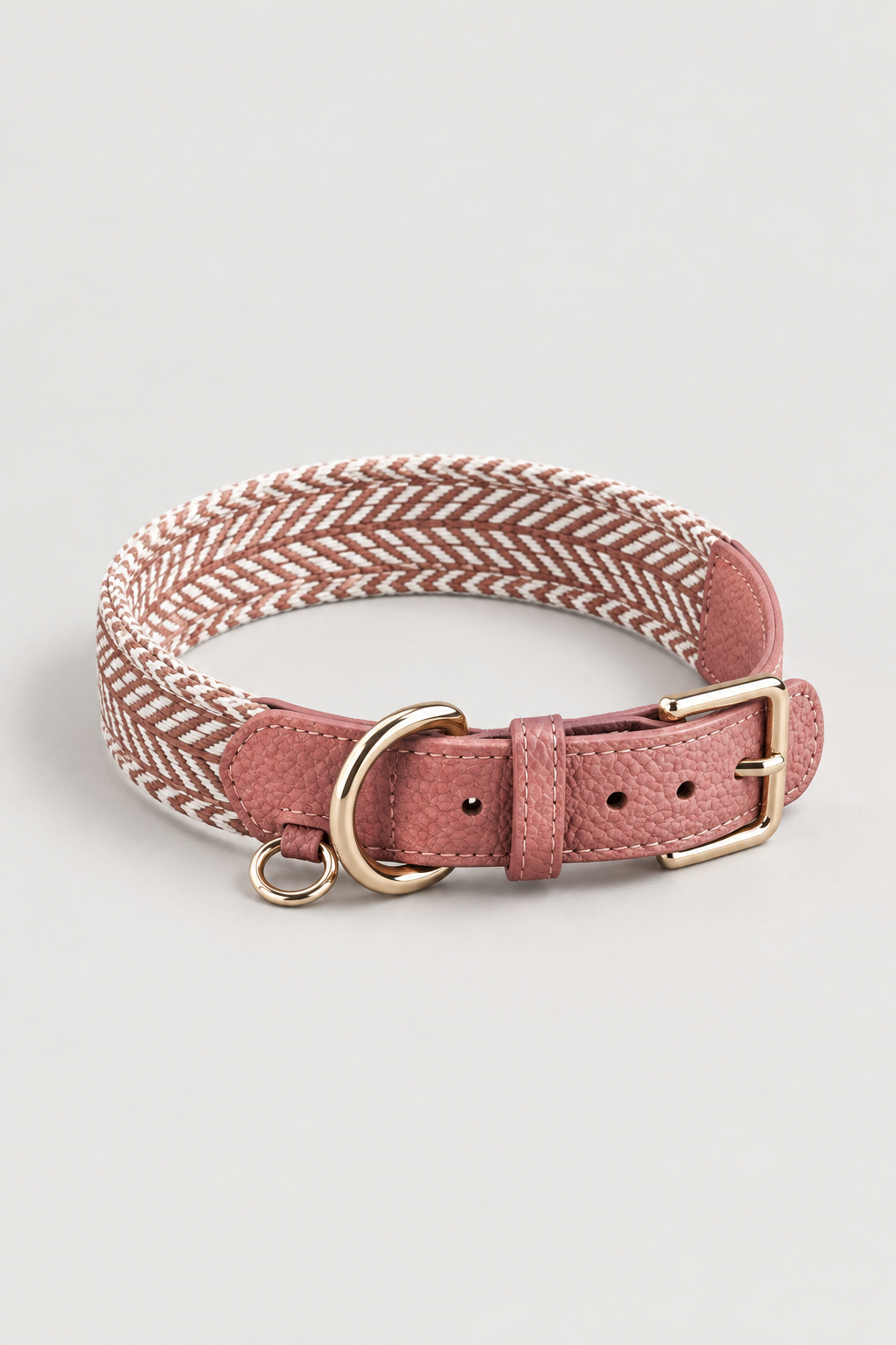Herringbone leather dog collar in Dusty Rose