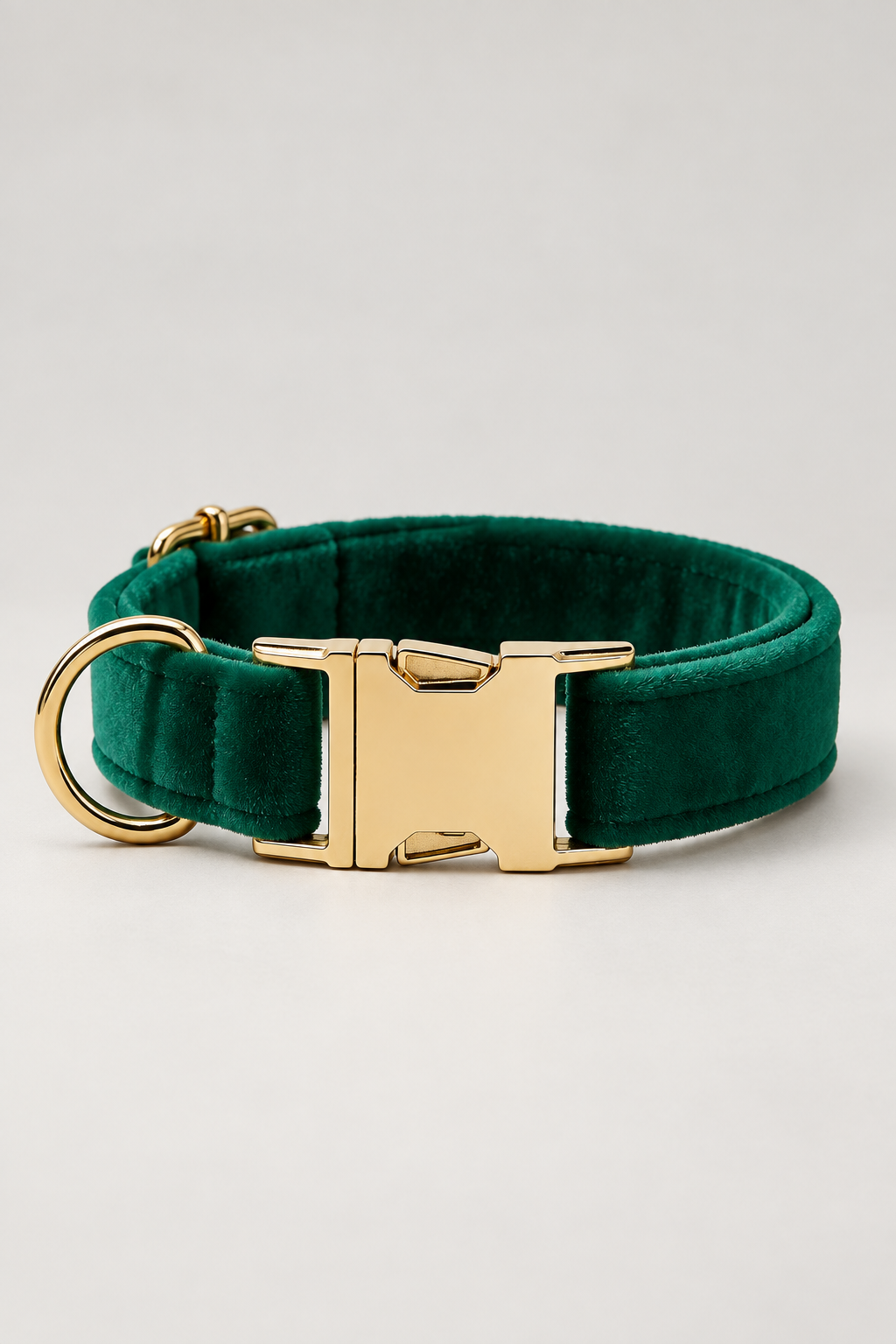 Velvet dog collar with gold buckle in Emerald Green