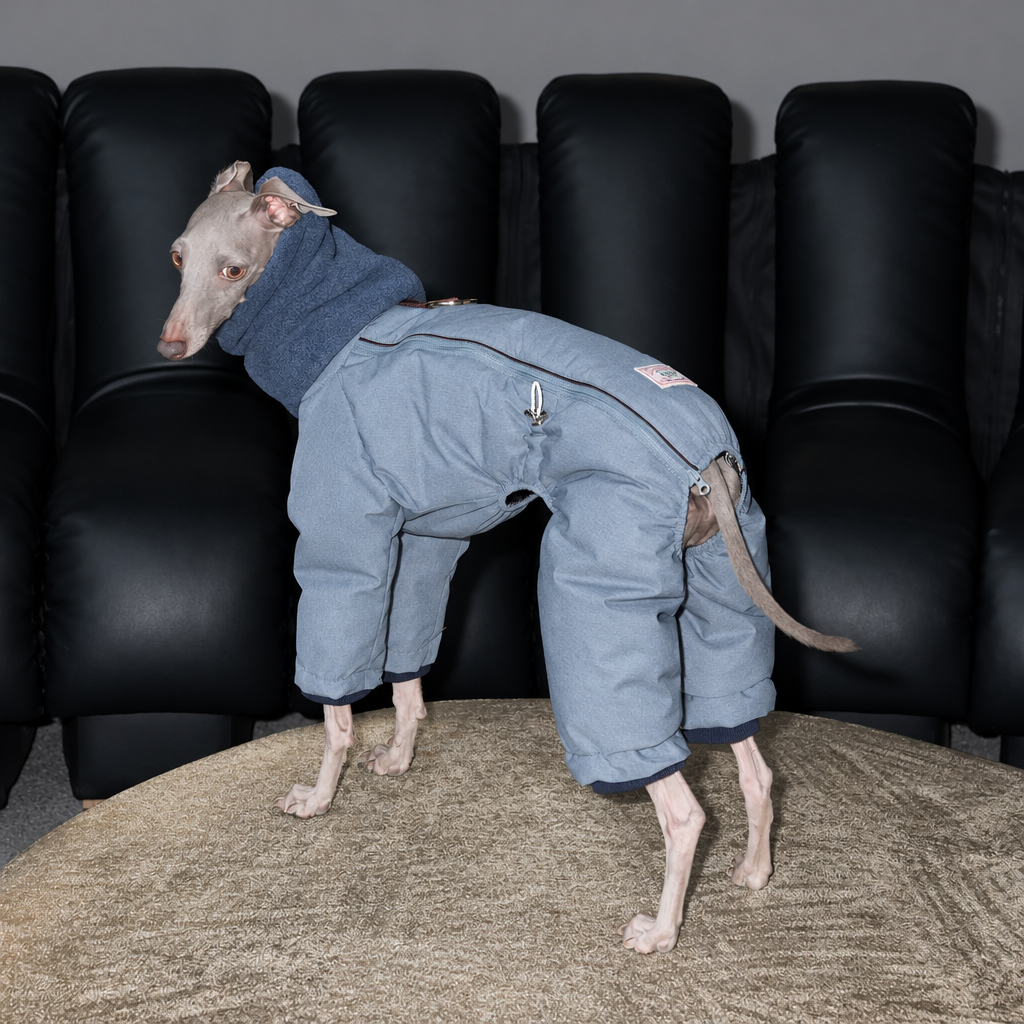 Enhanced Après 90 Denim Slate snowsuit side view