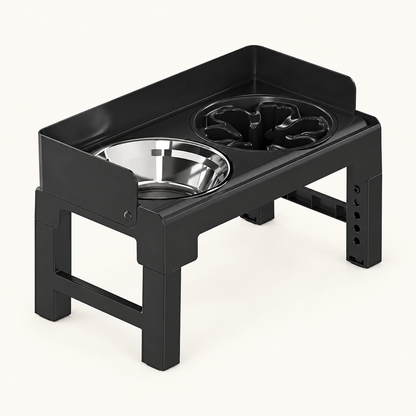 6-Height Adjustable Dog Bowl Stand - Raised Double Feeder with Slow Feeder Option for Large Dogs