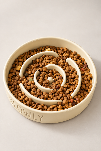 Food-filled spiral bowl without overlays