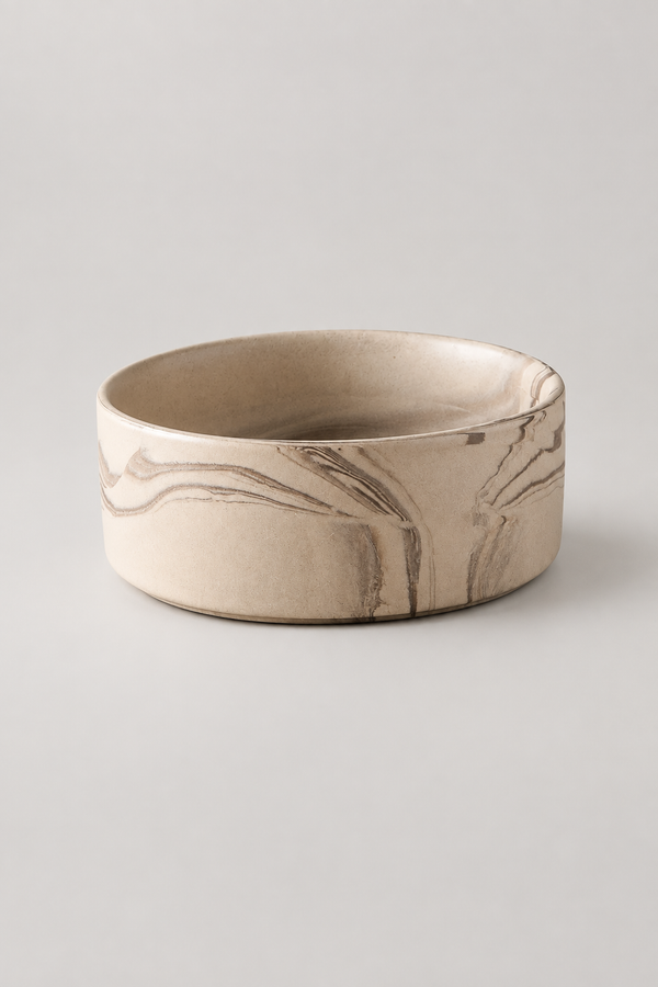 Marble Ceramic Pet Bowl with Bamboo Stand