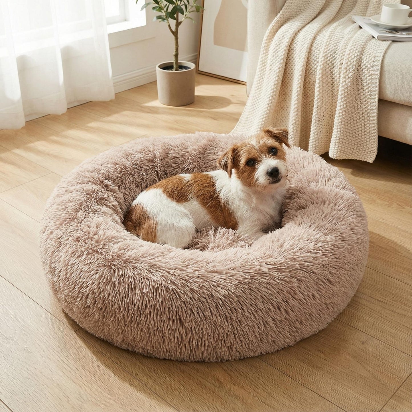 Donut Pet Bed | Round Faux Fur Dog and Cat Bed | 40–90 cm