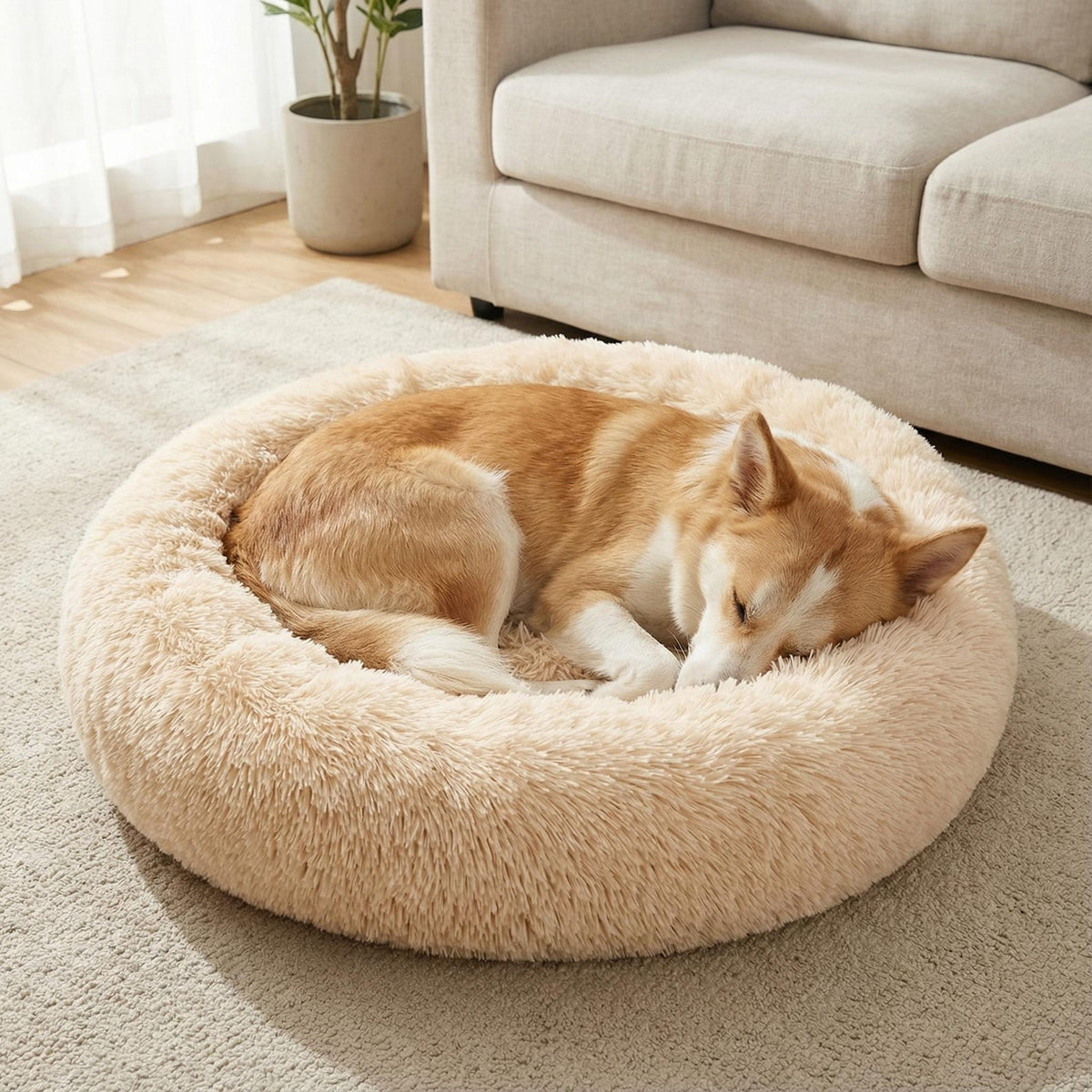 Donut Pet Bed | Round Faux Fur Dog and Cat Bed | 40–90 cm