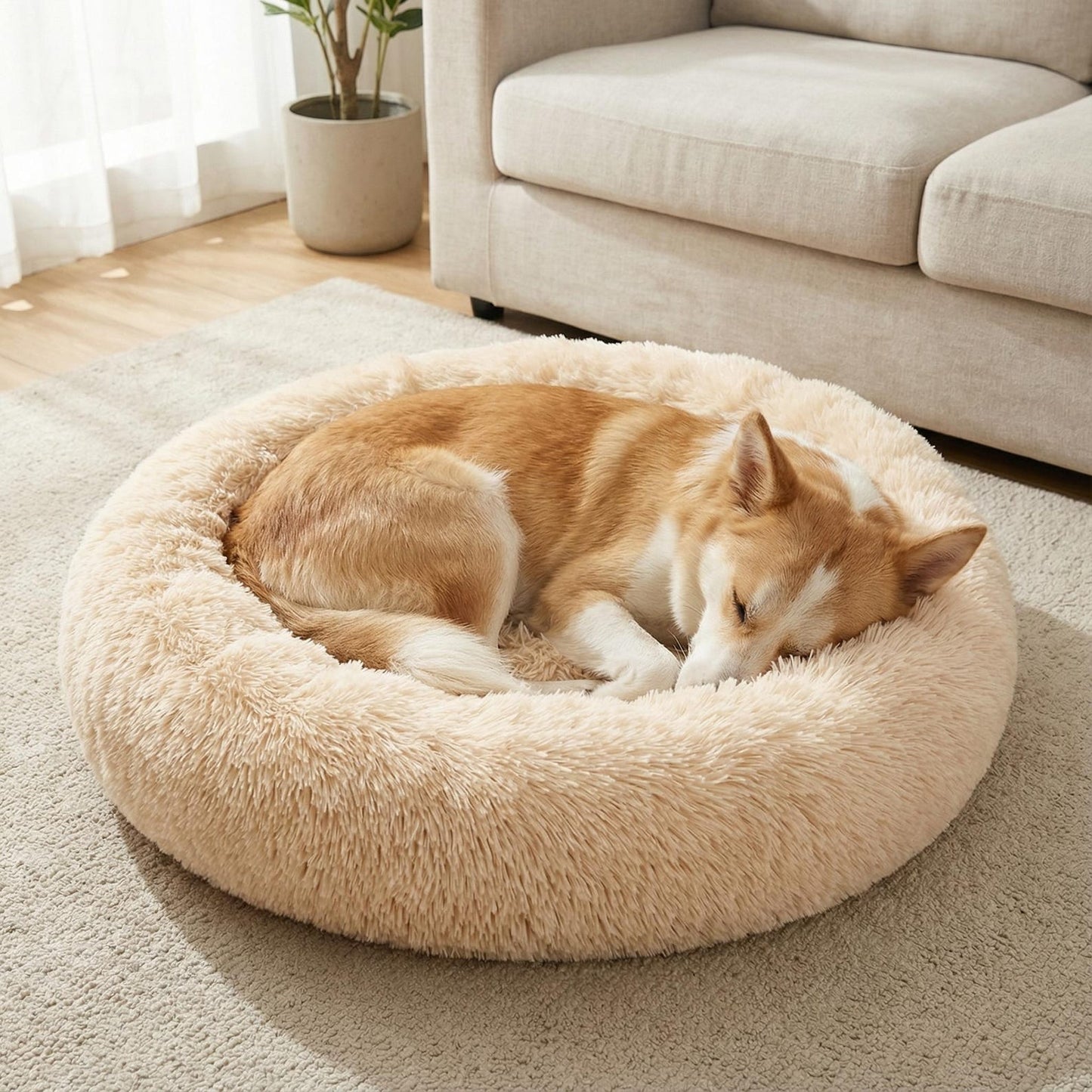 Donut Pet Bed | Round Faux Fur Dog and Cat Bed | 40–90 cm