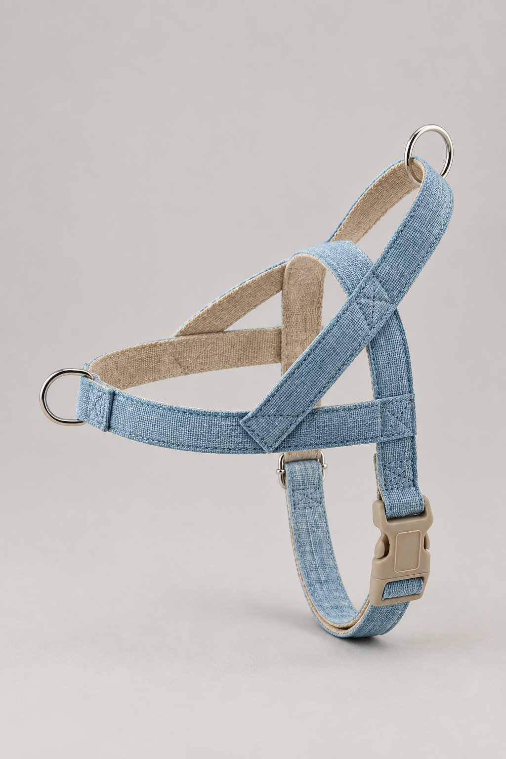 Linen dog harness in Light Blue