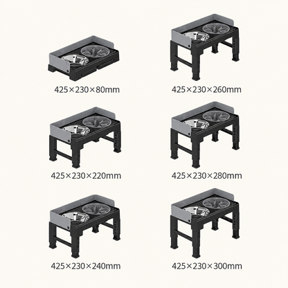 Six feeder height configurations with measurement captions