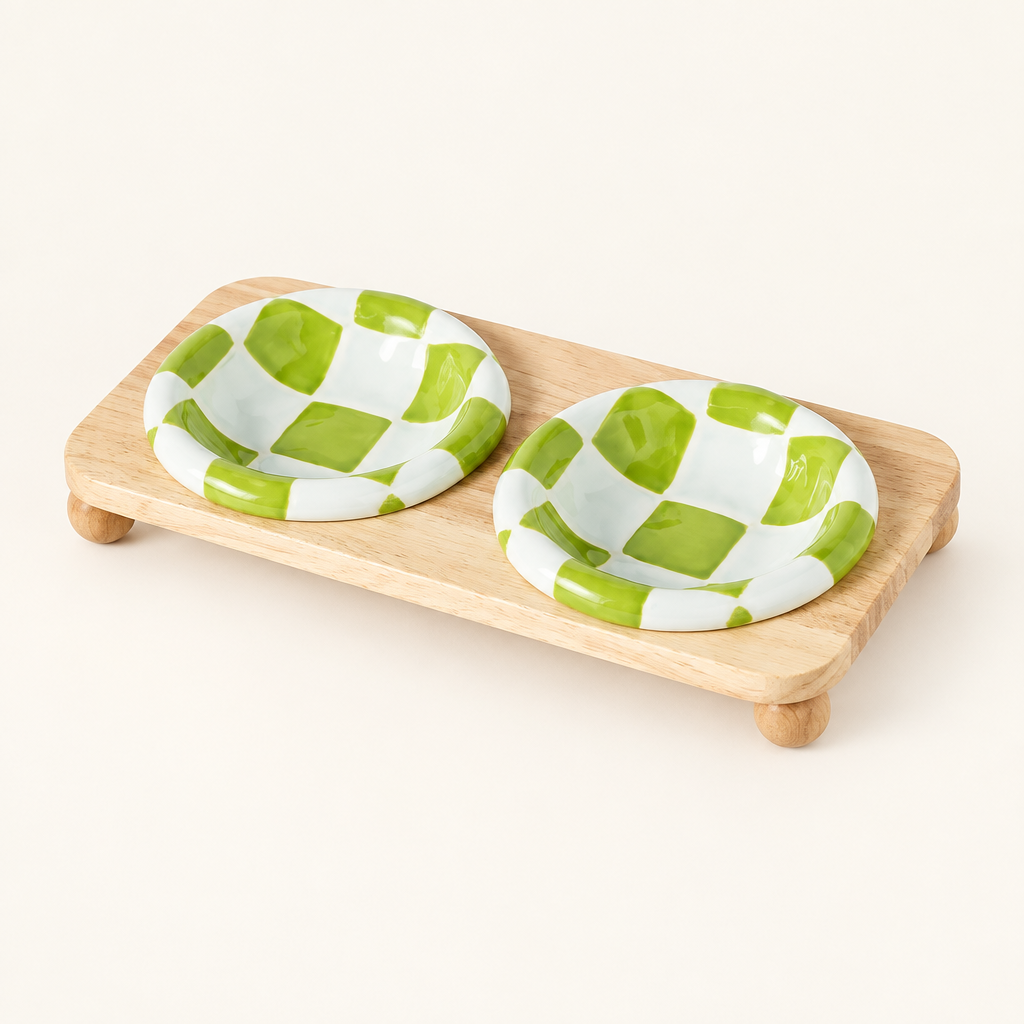 Green checkerboard pair on low stand