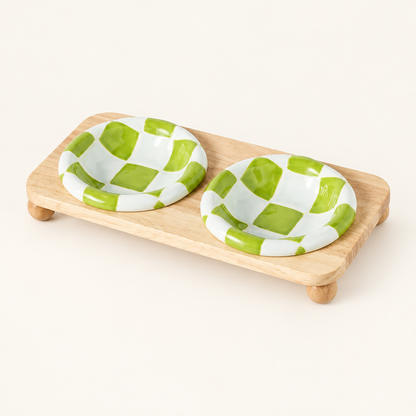 Green checkerboard pair on low stand