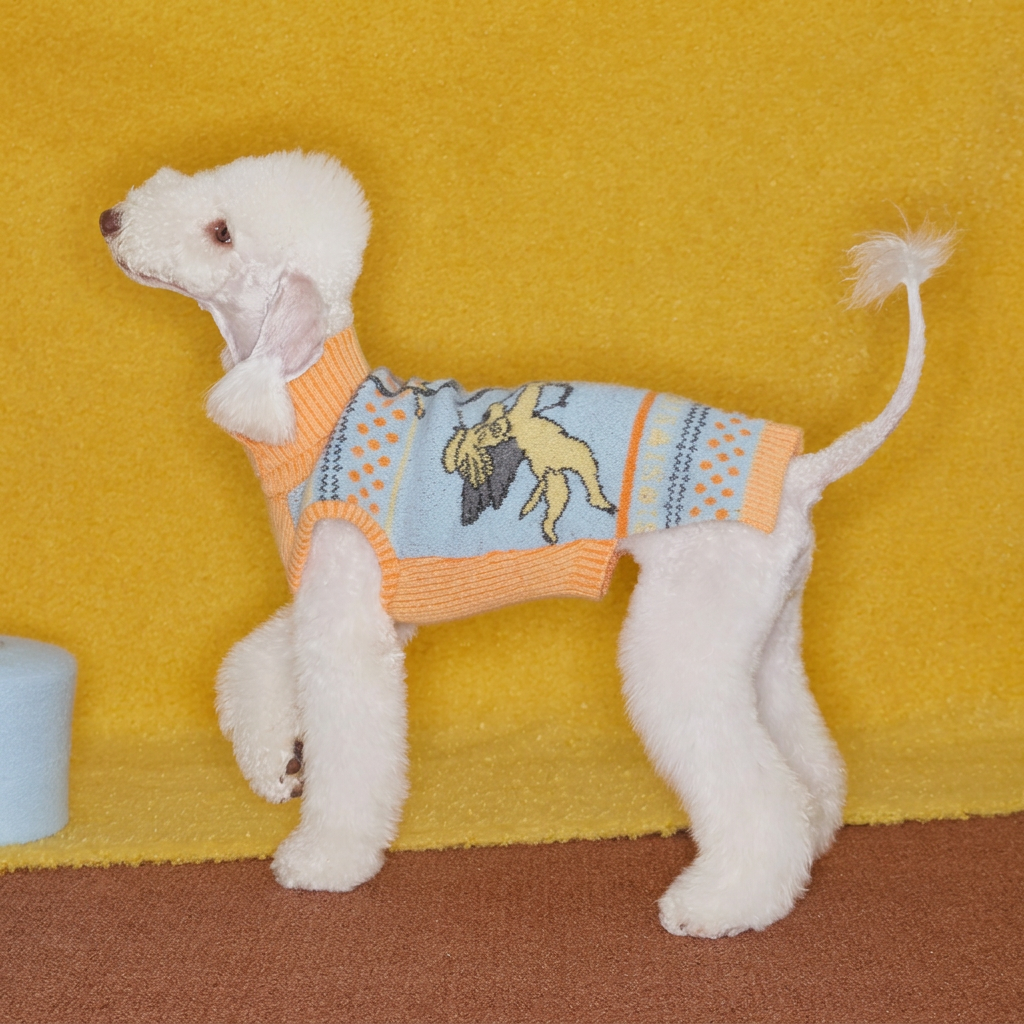 Angel Pattern Knitted Dog Jumper – Orange and Blue