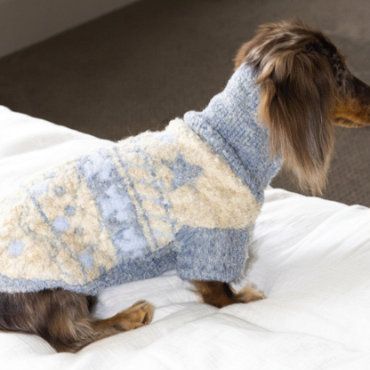 Nordic Pattern Knitted Dog Jumper – Blue and Cream