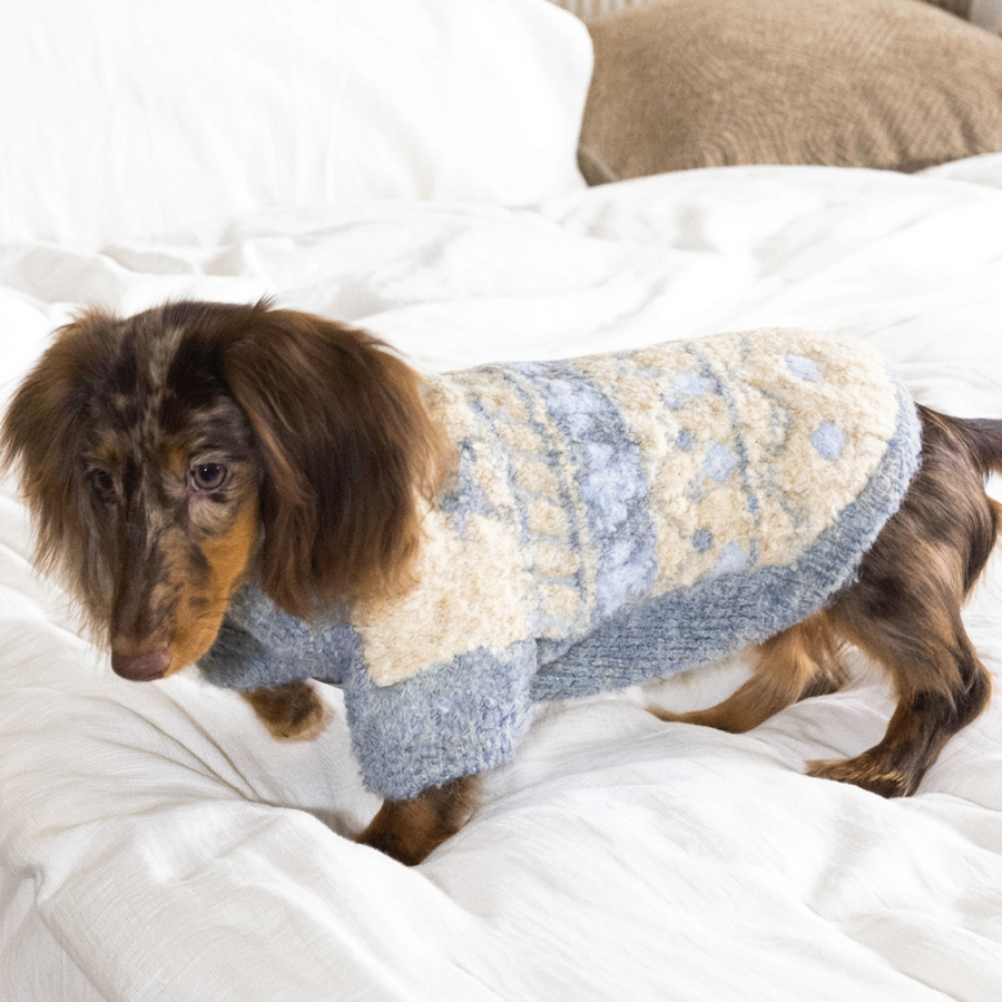 Nordic Pattern Knitted Dog Jumper – Blue and Cream