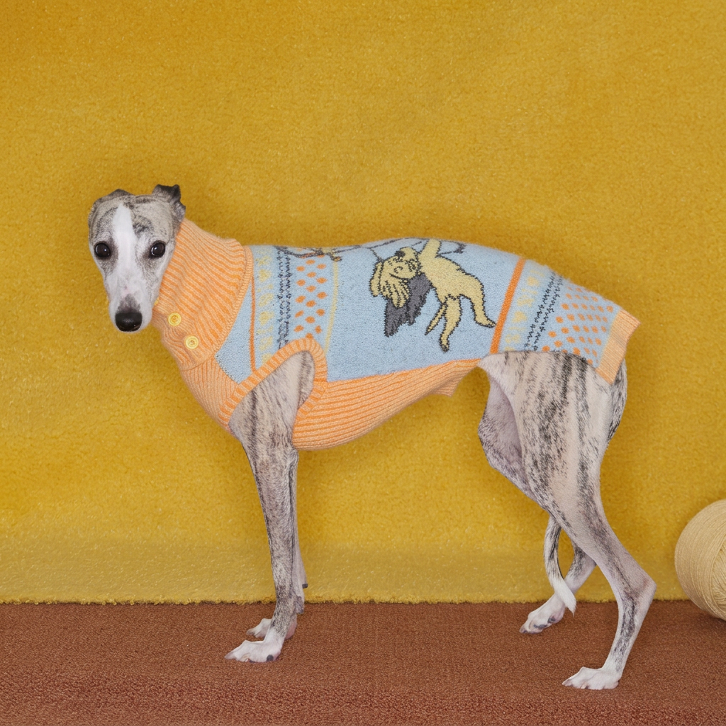 Angel Pattern Knitted Dog Jumper – Orange and Blue