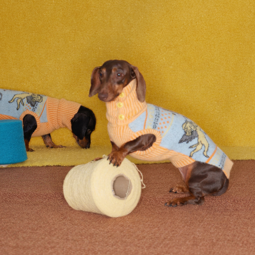 Angel Pattern Knitted Dog Jumper – Orange and Blue
