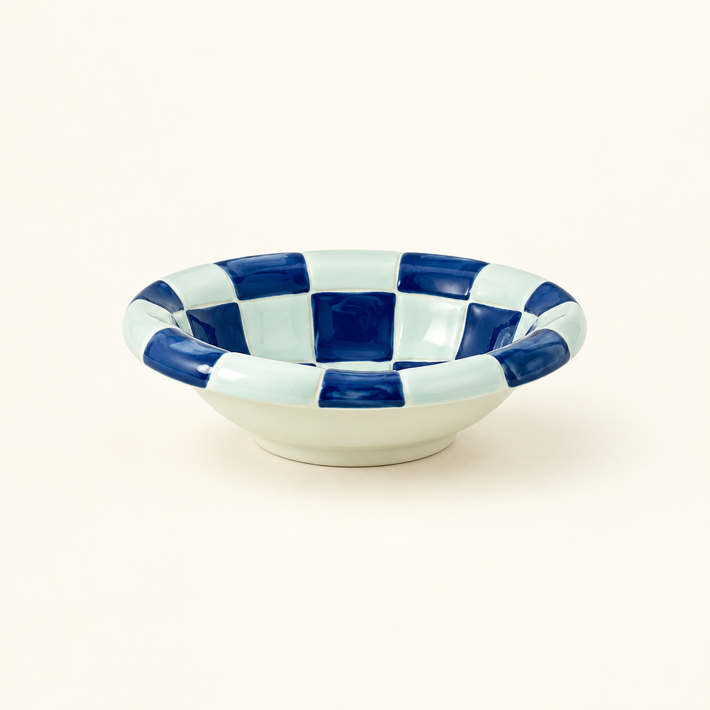 Single blue checkerboard bowl
