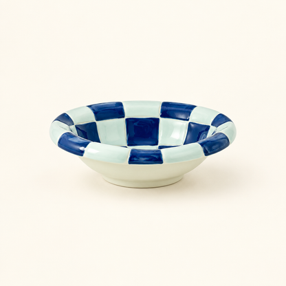 Single blue checkerboard bowl