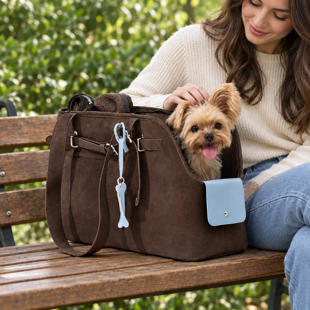 Suede Pet Tote Shoulder Bag – Stylish Dog and Cat Carrier in 3 Sizes for Small Dogs up to 4 kg and Cats up to 6 kg