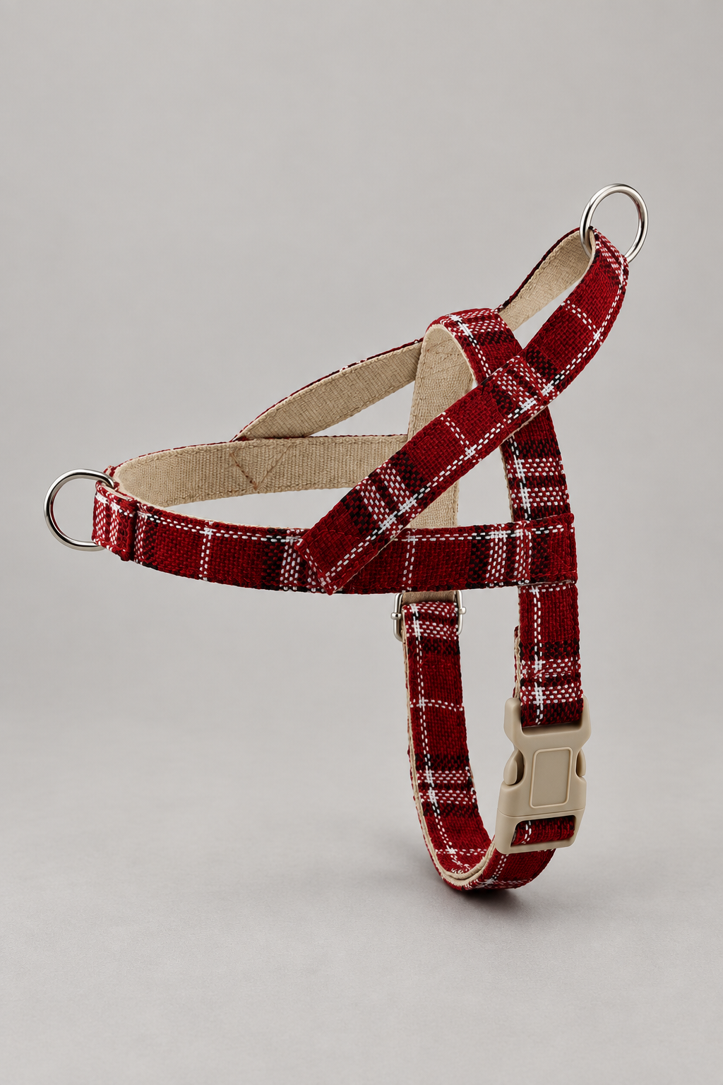 Linen dog harness in Red Check