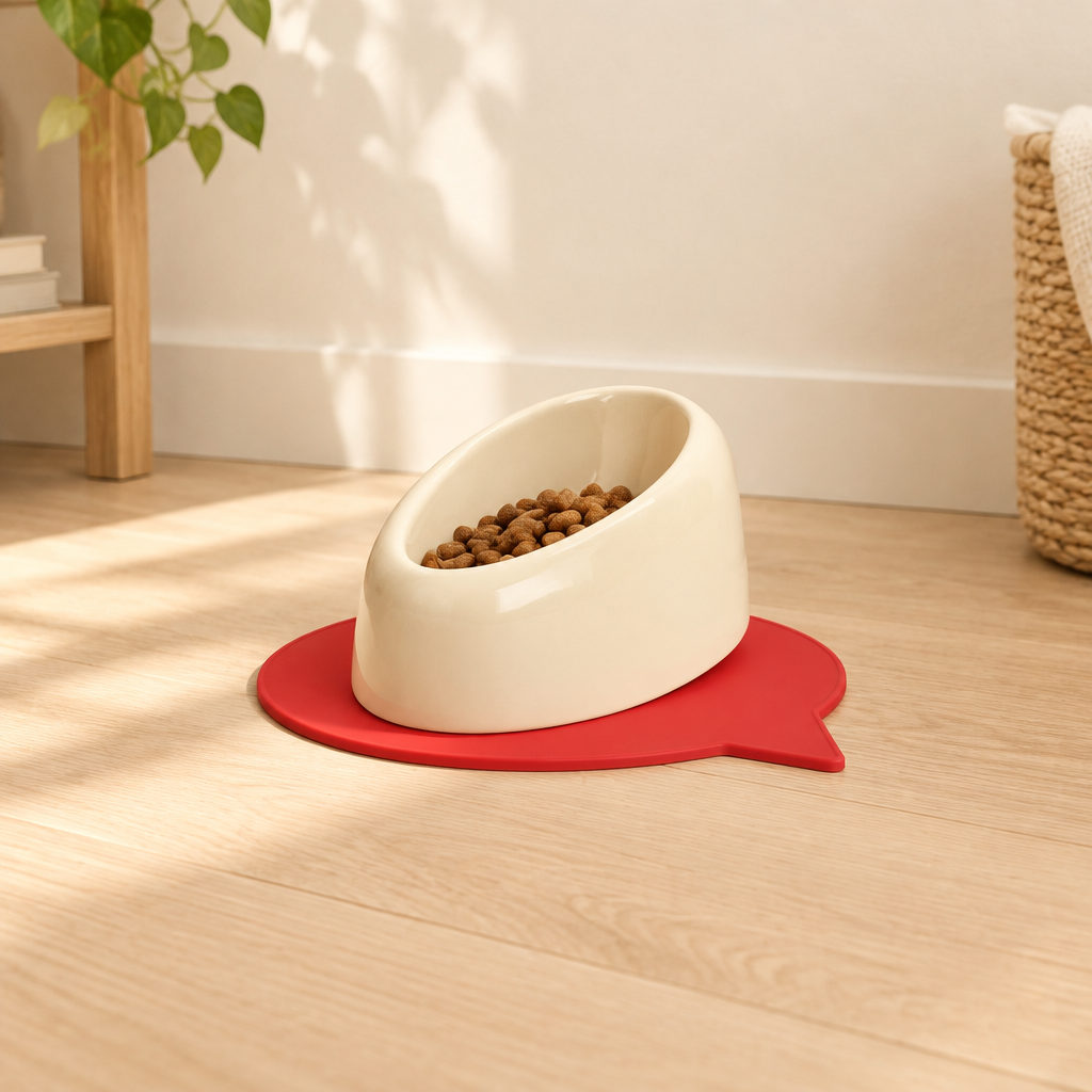 Ivory bowl and red mat lifestyle