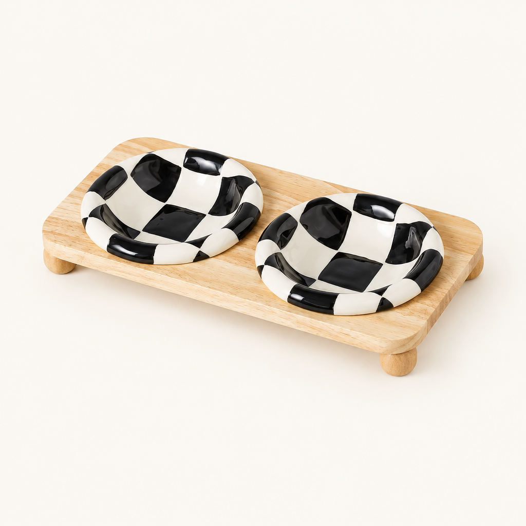 Black checkerboard pair on low stand