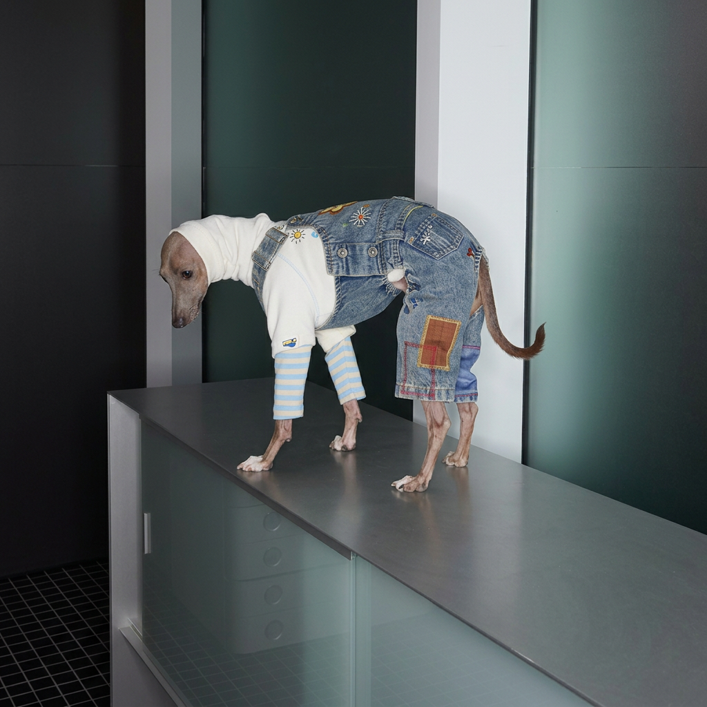 Denim Dog Overalls with Paw Patch – Blue, Sizes 1–5