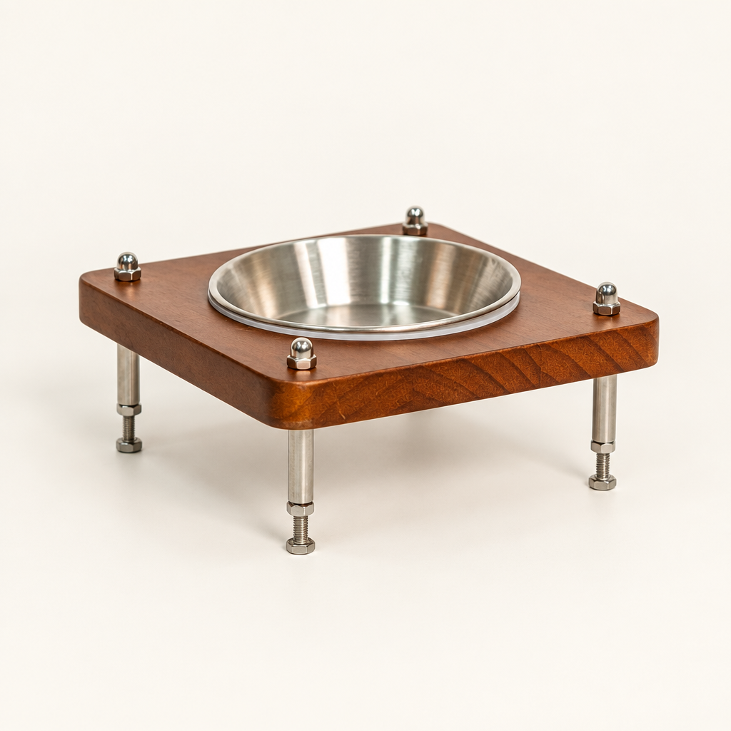 Low stand with stainless steel bowl