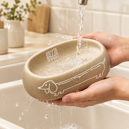 Beige bowl being rinsed