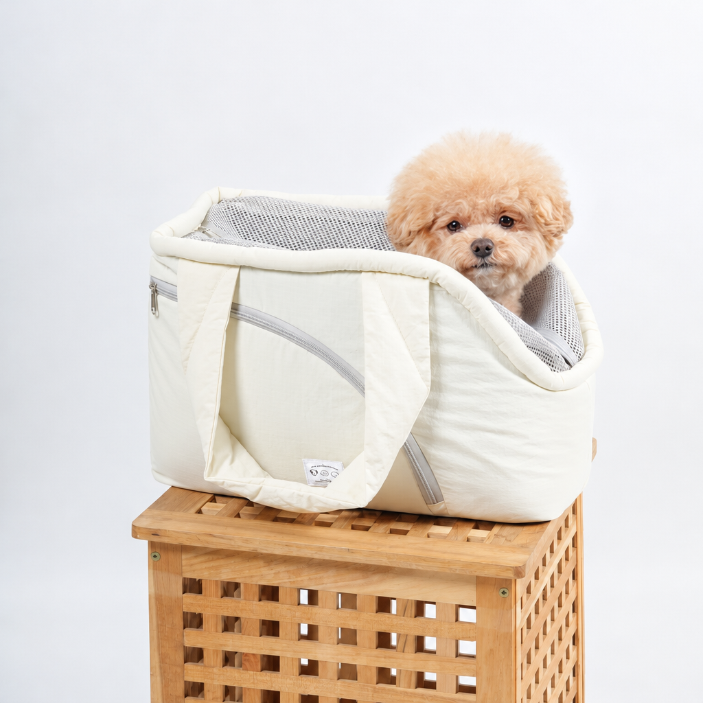 Warm Pet Carrier Shoulder Bag with Head-Out Opening – Large Dog and Cat Bag for Small Pets, Off-White
