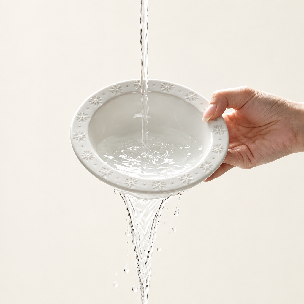 Ceramic bowl rinsing on blanc casse background