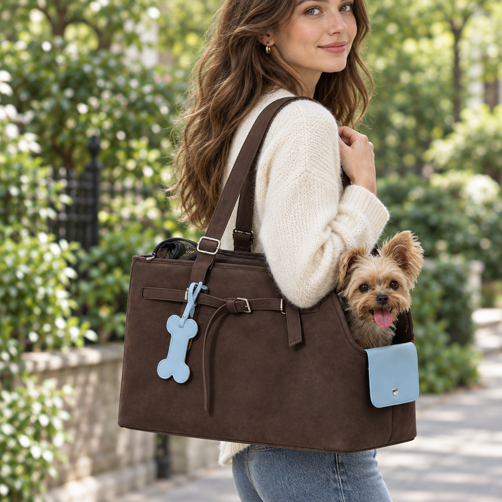 Suede Pet Tote Shoulder Bag – Stylish Dog and Cat Carrier in 3 Sizes for Small Dogs up to 4 kg and Cats up to 6 kg