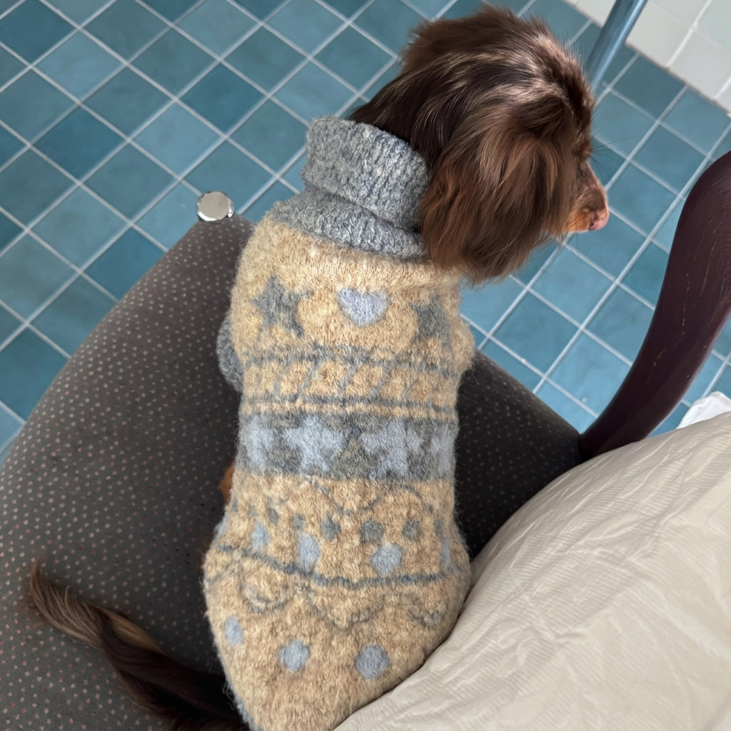 Nordic Pattern Knitted Dog Jumper – Blue and Cream