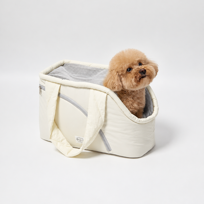 Warm Pet Carrier Shoulder Bag with Head-Out Opening – Large Dog and Cat Bag for Small Pets, Off-White