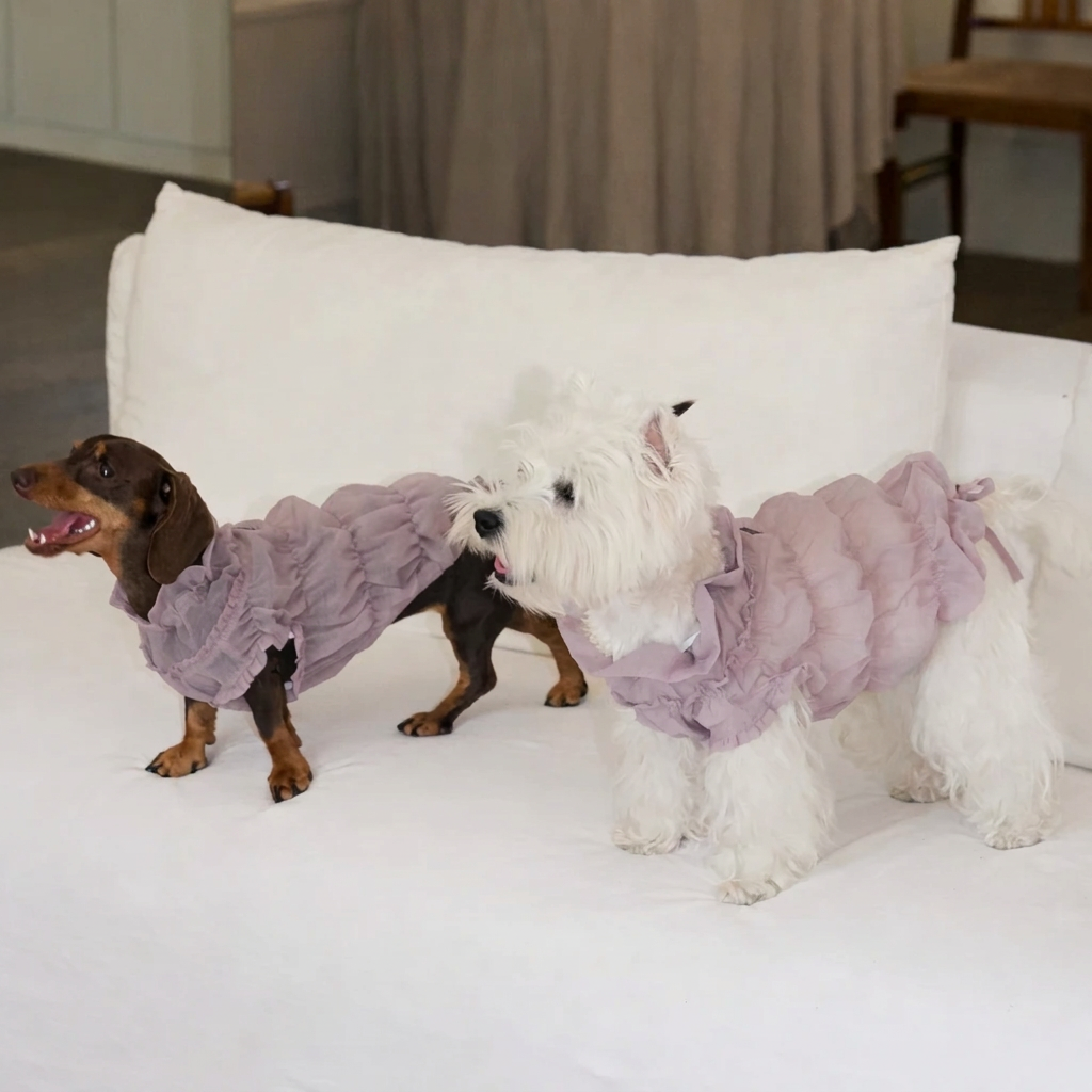 Ruffle Dog Vest – Lavender Mousse, Beige or Purple
