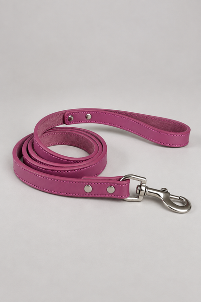 150cm leather dog lead in Rose Pink