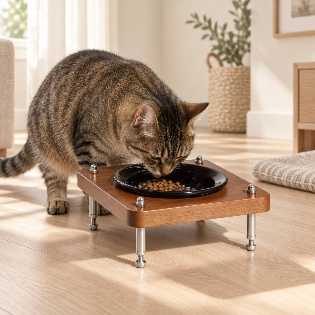 Cat feeding lifestyle scene