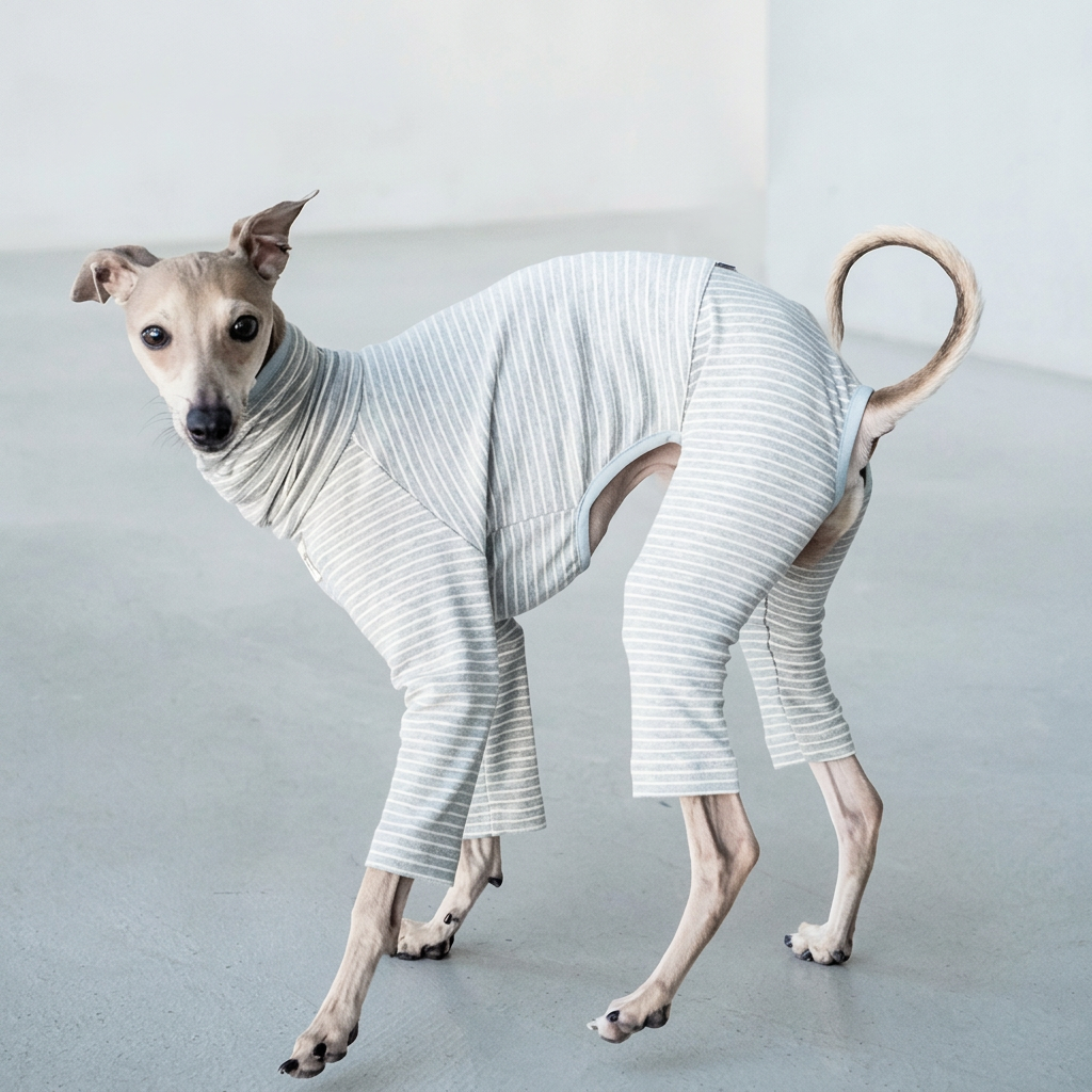 Cosy Stripes Four-Leg Dog Pyjamas – Blue, Pink or Grey
