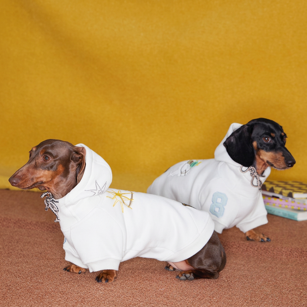 Talo Embroidered Dog Hoodie – White