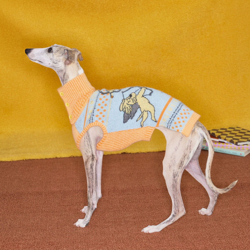 Angel Pattern Knitted Dog Jumper – Orange and Blue