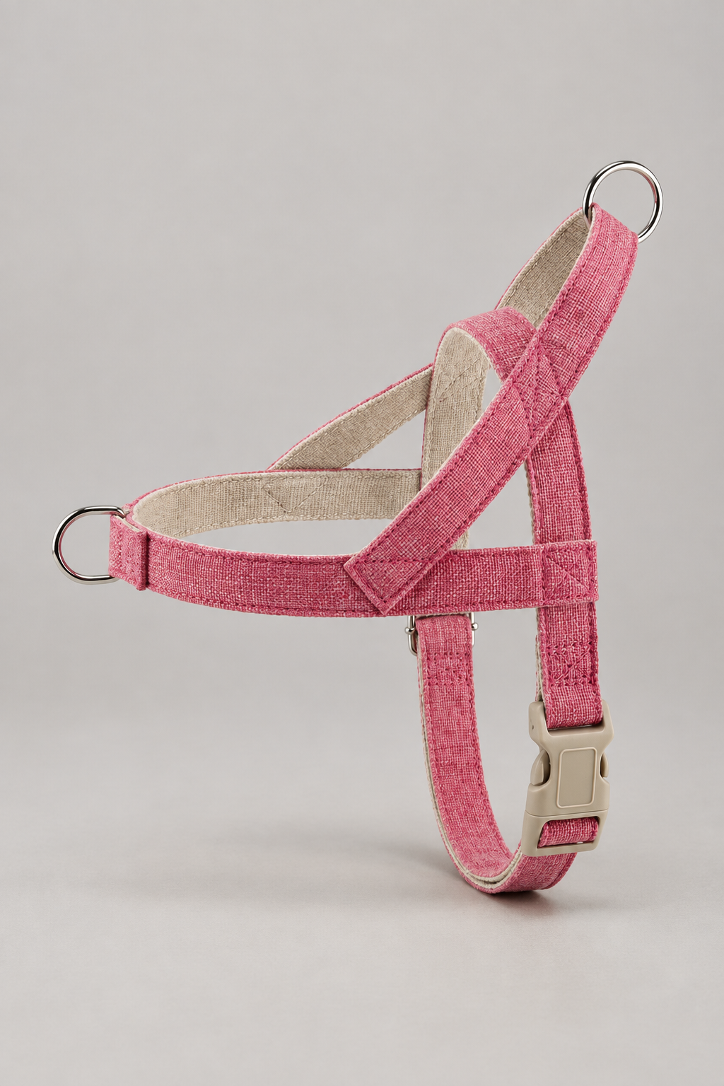 Linen dog harness in Hot Pink