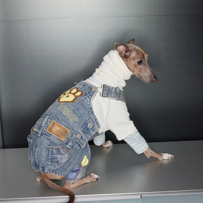 Denim Dog Overalls with Paw Patch – Blue, Sizes 1–5