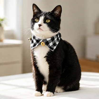 Plaid Shirt Collar for Cats and Small Dogs – Cute Pet Collar with Bell, Adjustable to 28 cm, 6 Colours