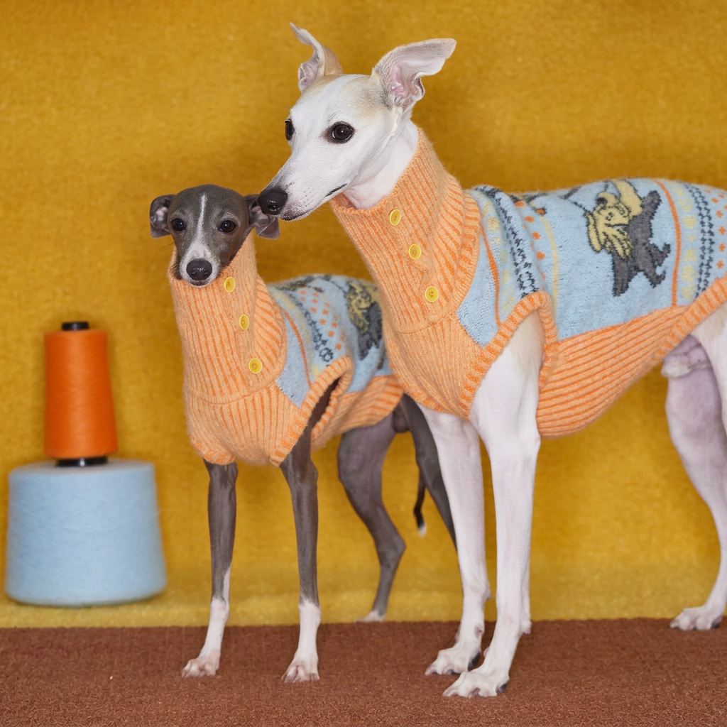 Angel Pattern Knitted Dog Jumper – Orange and Blue