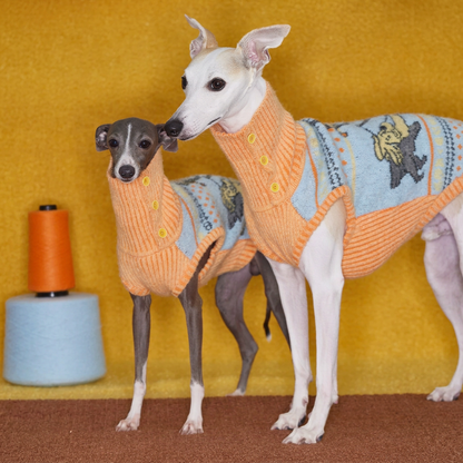 Angel Pattern Knitted Dog Jumper – Orange and Blue
