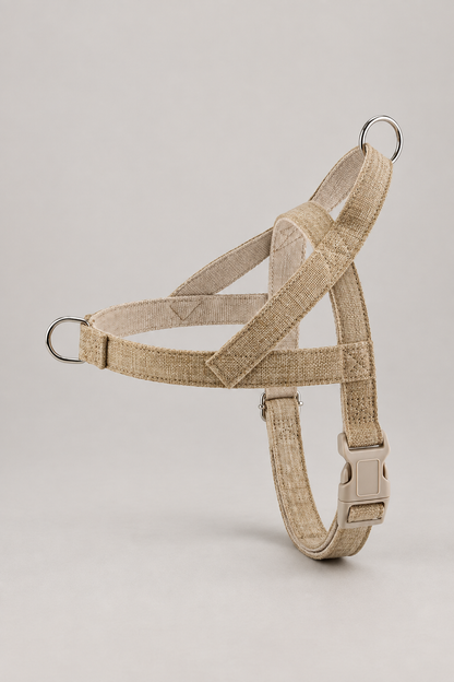 Linen dog harness in Khaki