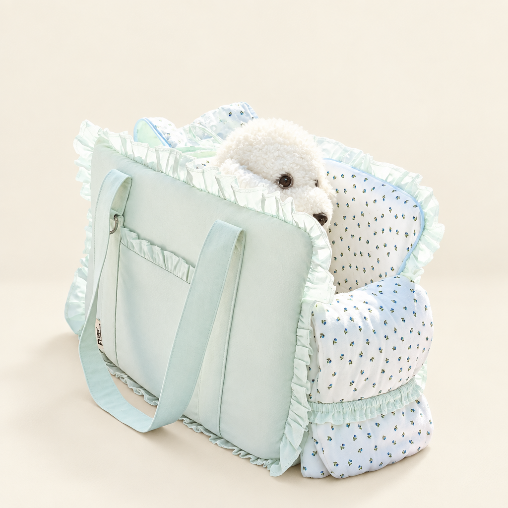 Cotton Pet Carrier Shoulder Bag – Soft Ruffled Tote Carrier for Small Dogs and Cats up to 6 kg, 8 Prints