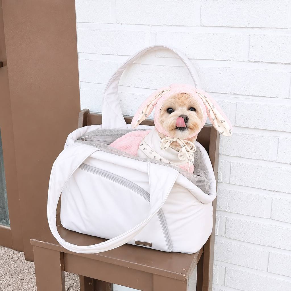 Warm Pet Carrier Shoulder Bag with Head-Out Opening – Large Dog and Cat Bag for Small Pets, Off-White